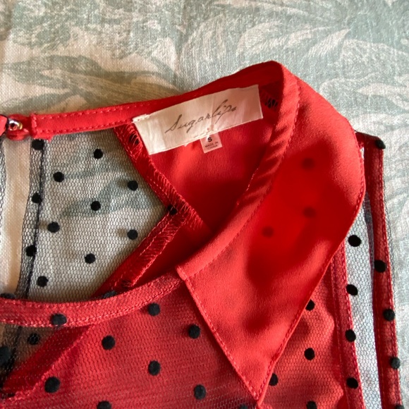 Sugarlips Red/Coral Top with Tulle Detail - Picture 7 of 11